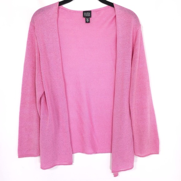 EILEEN FISHER Open Cardigan LARGE ITALIAN YARN LINEN BLEND Knit Pink Women's - Picture 1 of 7